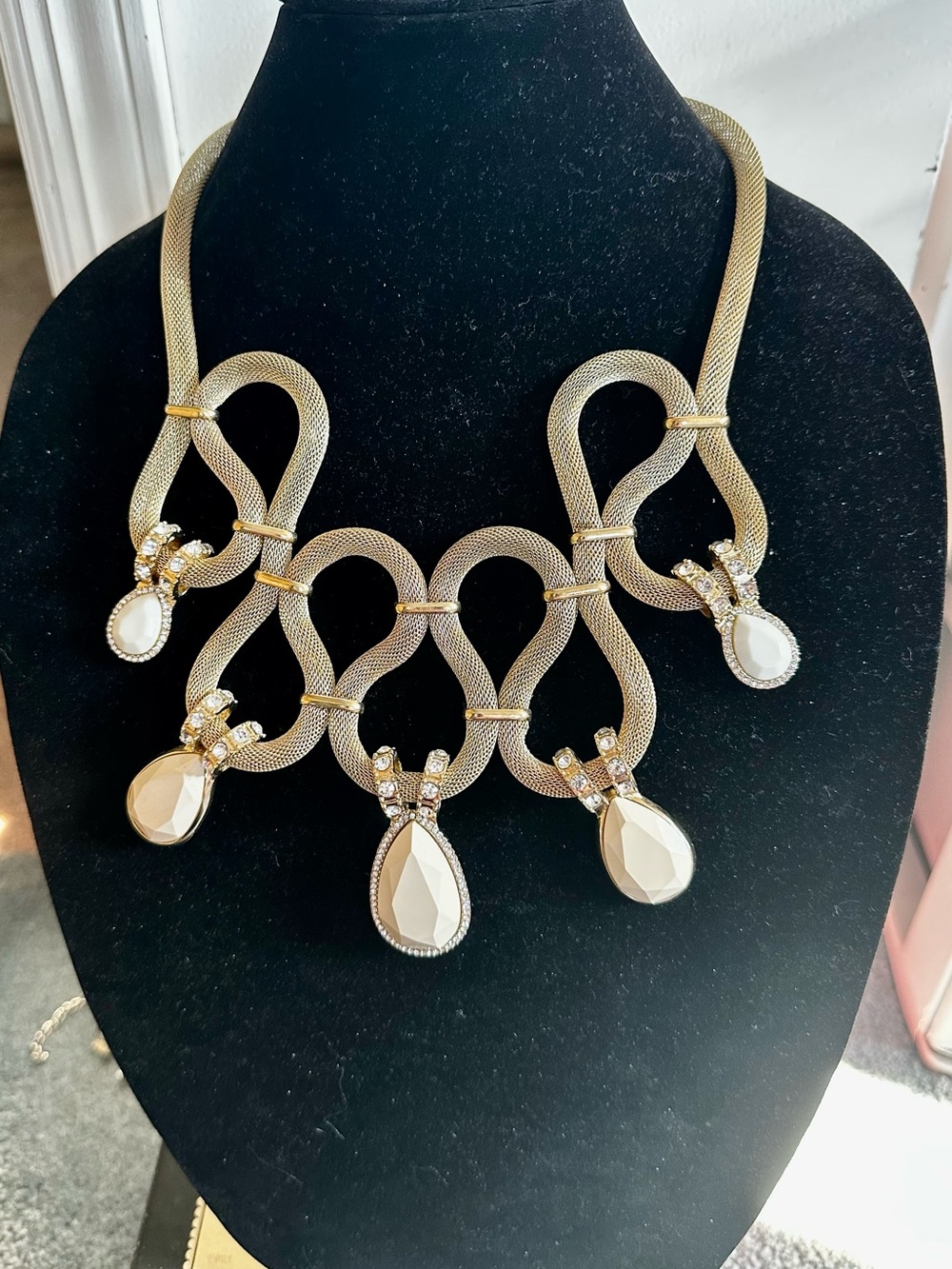 Gold-tone Statement Teardrop Bib Necklace